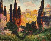 Henri Edmond Cross Cypress Trees at Cagnes oil on canvas